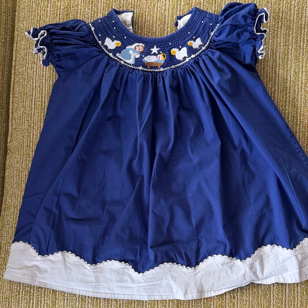 Blue and White Smocked Christmas Dress
